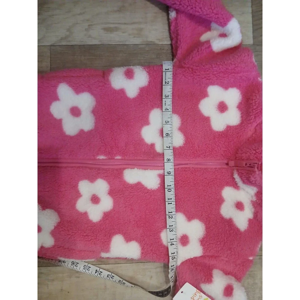Girl’s Jumping Beans High Pile Fleece Jacket Pink White Flower Full Zip - Size 8